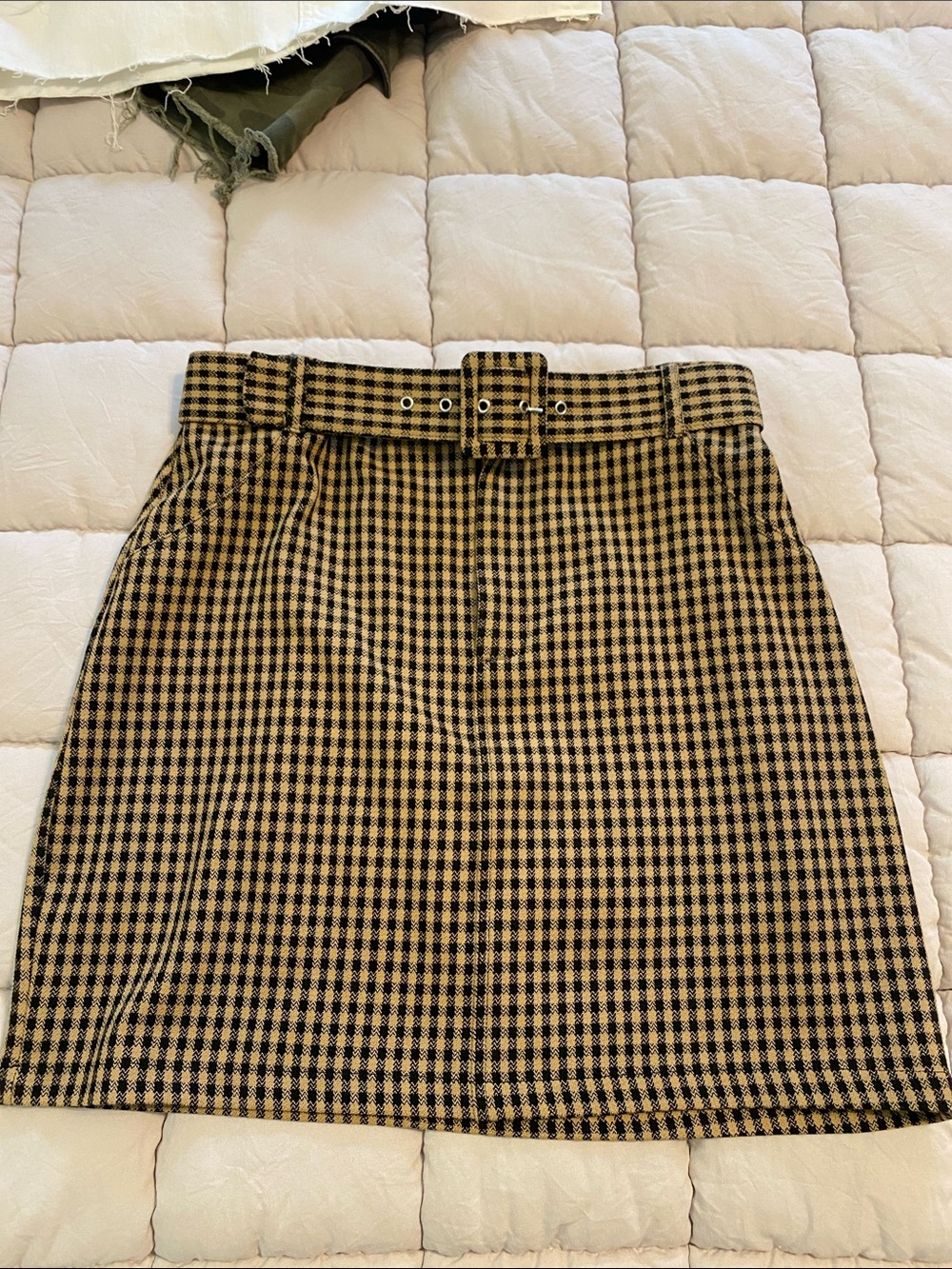 Hollister Black and Tan Gingham Belted Mini Skirt